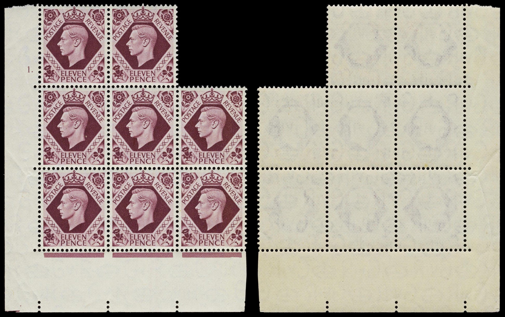 5038 GB SG474a 11d Plum. Spec Q27. Cylinder 1 dot. Perf Type 5 (E/I). 1947. Sc#266 Mi227 MNH Mint. C£450