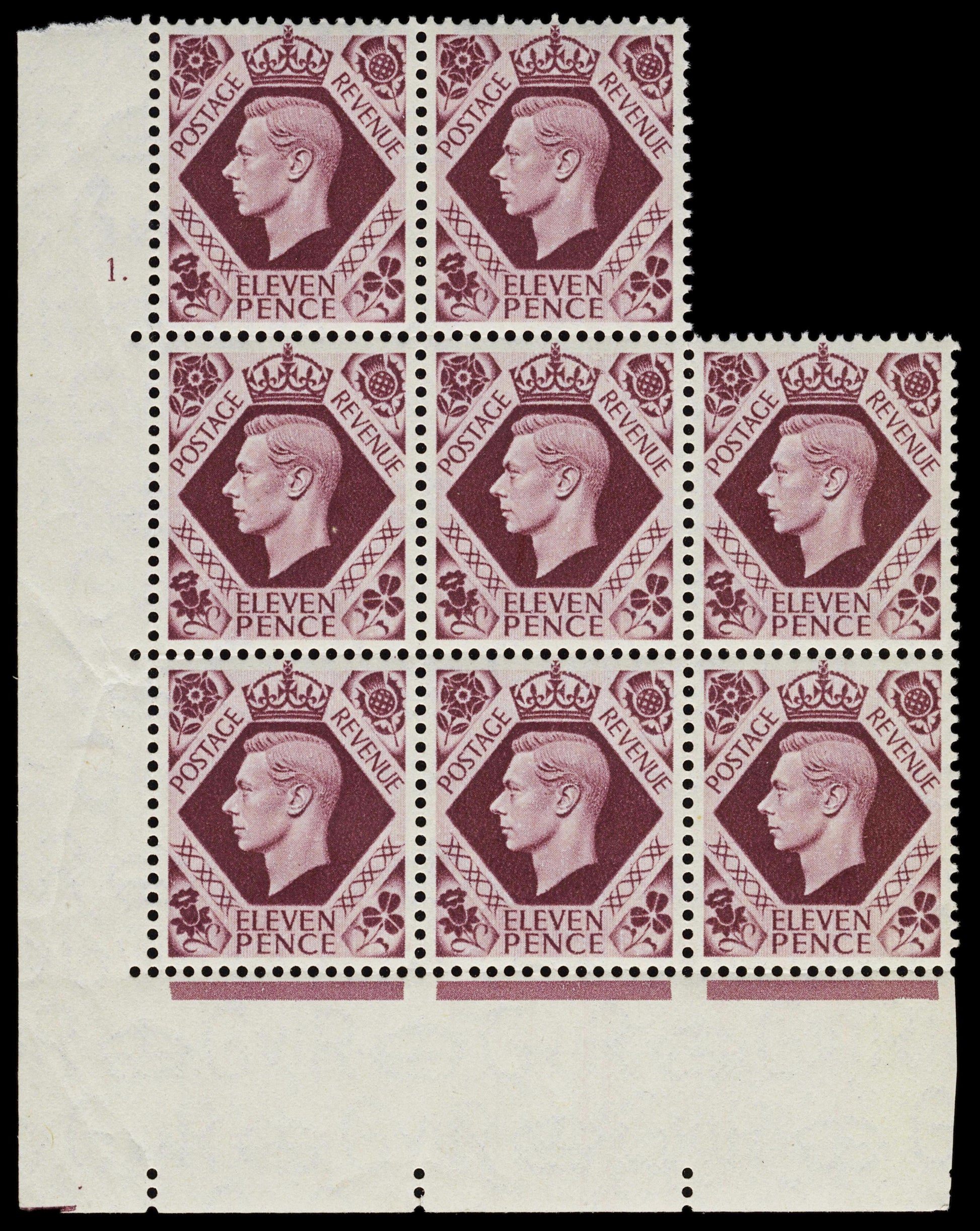 5038 GB SG474a 11d Plum. Spec Q27. Cylinder 1 dot. Perf Type 5 (E/I). 1947. Sc#266 Mi227 MNH Mint. C£450