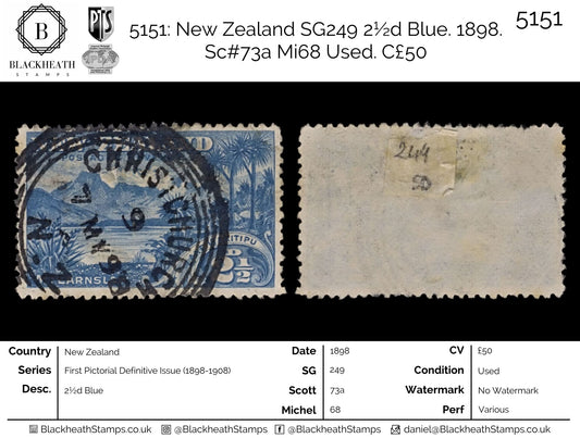 5151 New Zealand SG249 2½d Blue. 1898. Sc#73a Mi68 Used. C£50