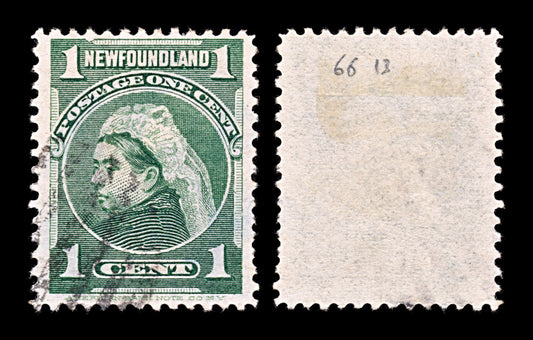 5279 Newfoundland SG66 1c Green. 1897. Sc#61 Mi44 Used. C£13