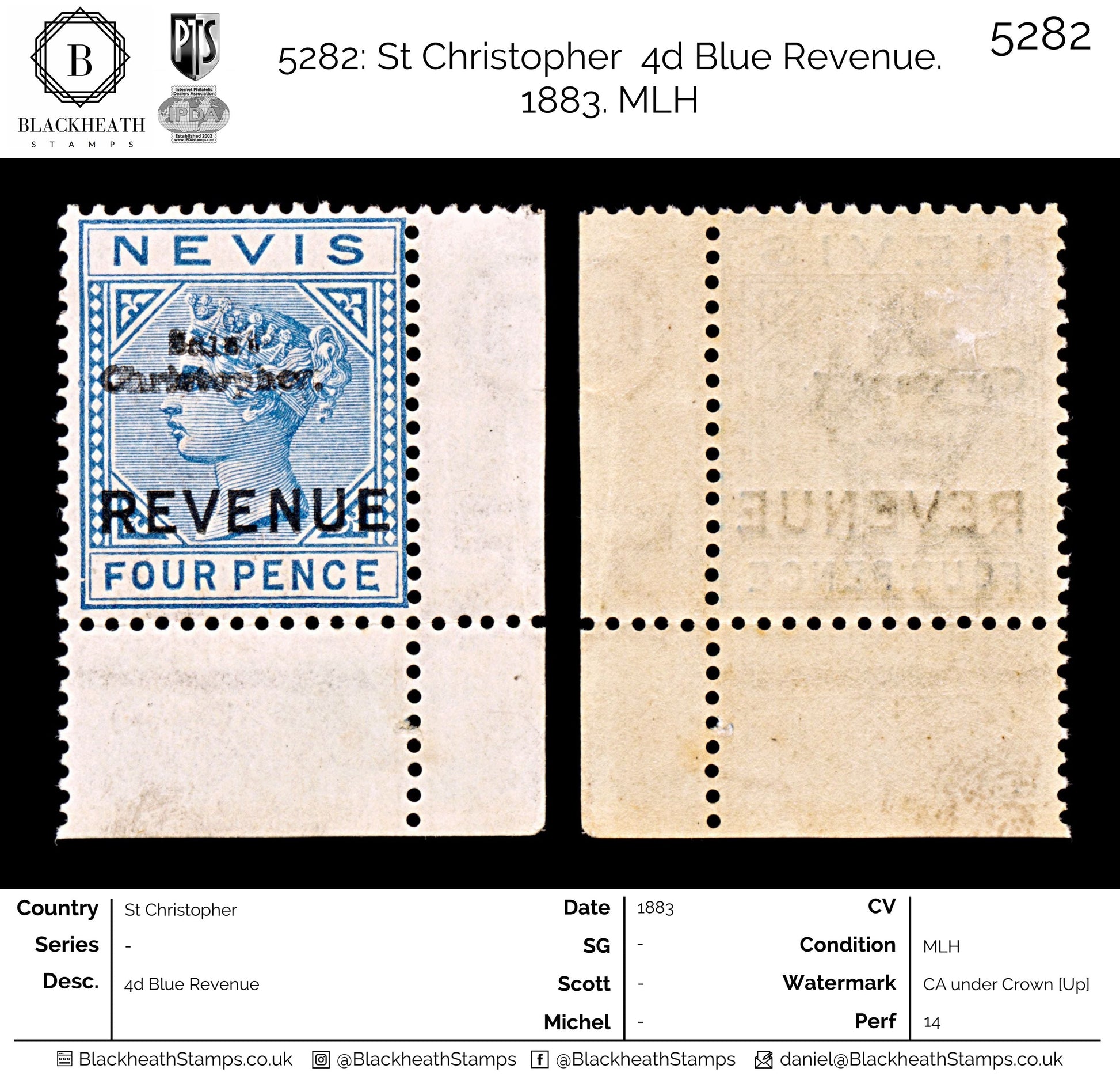 5282 St Christopher 4d Blue Revenue. 1883. MLH