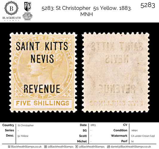 5283 St Christopher 5s Yellow. 1883. MNH