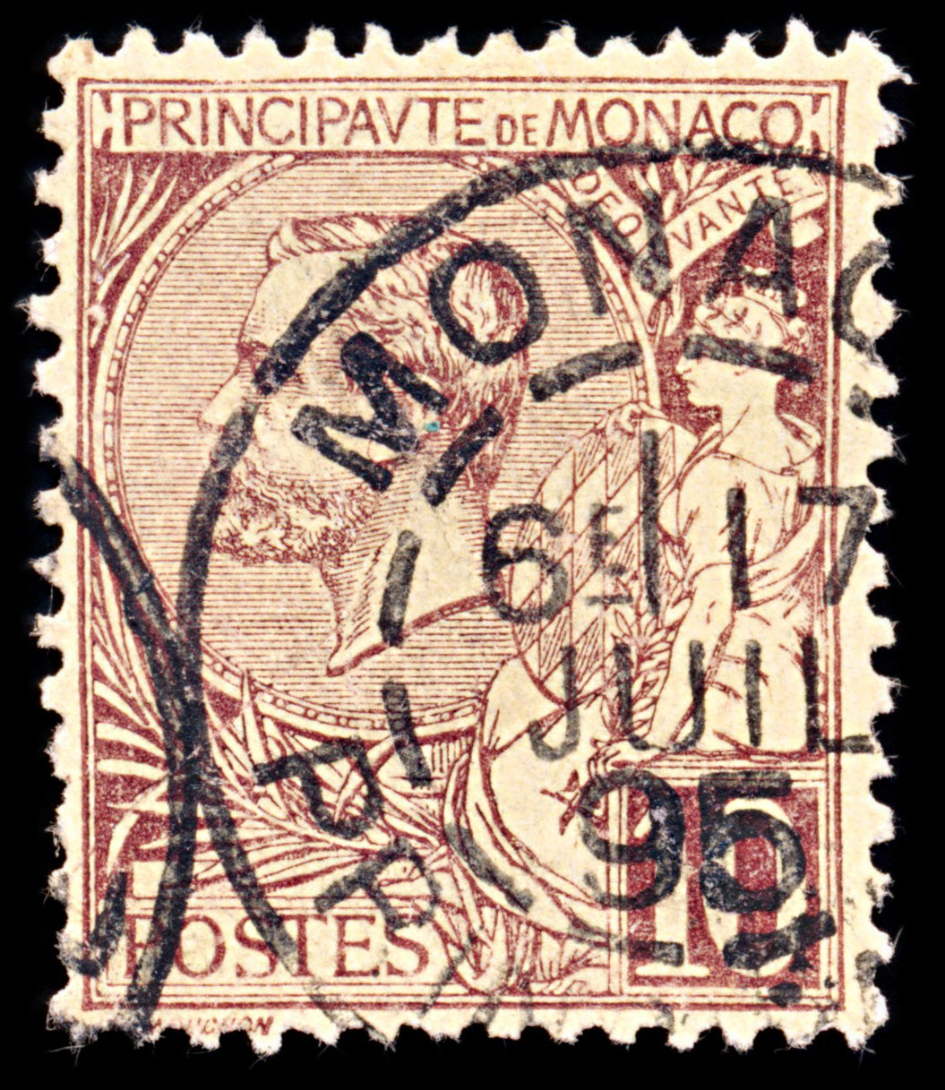 5411 Monaco SG14a 10c Purple-Brown on Yellow. 1891. Sc#15a Mi14 Used. C£26