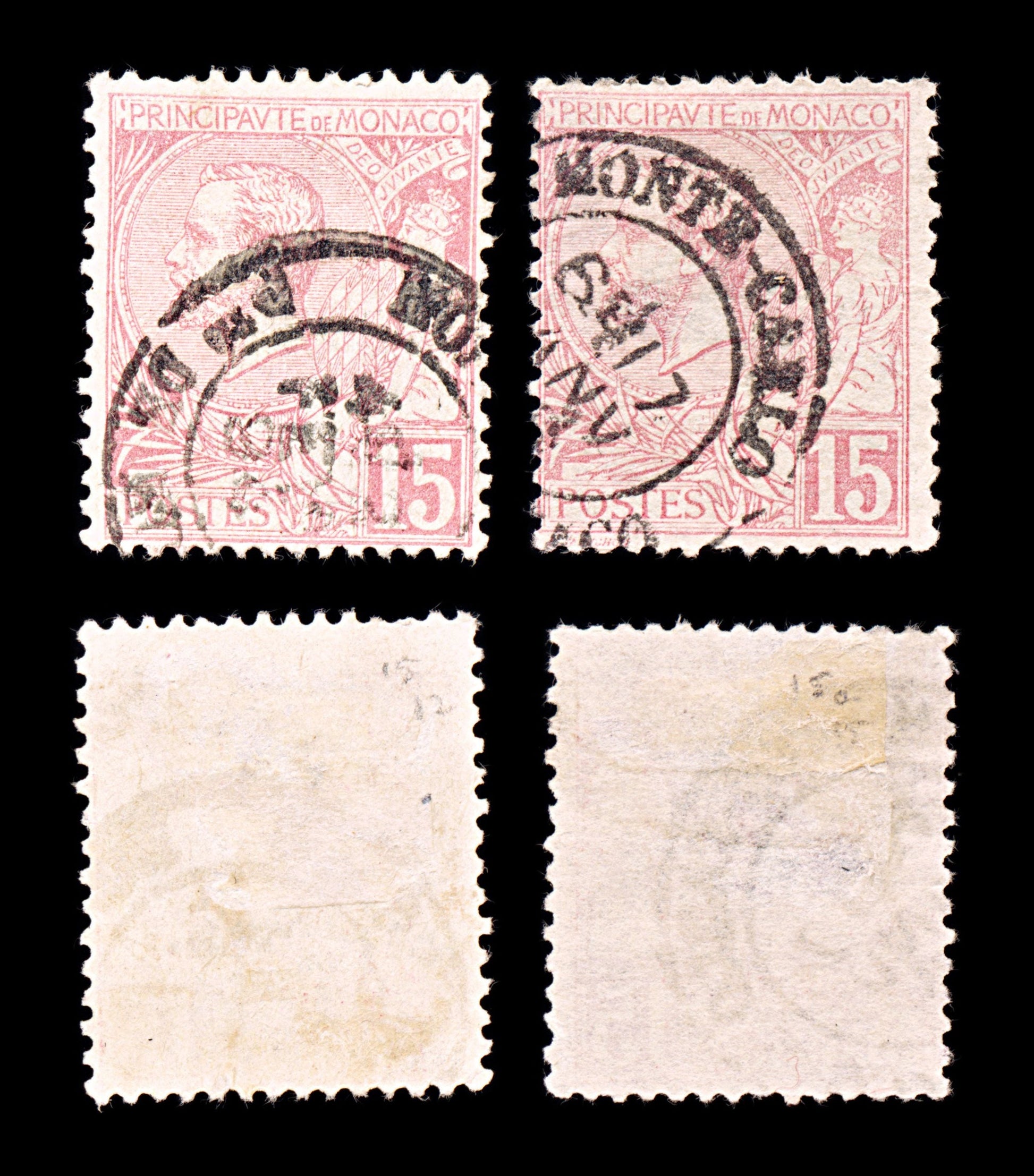 5412 Monaco SG15a 15c Pink & Pale Pink. 1891. Sc#17 Mi15 Used. C£27