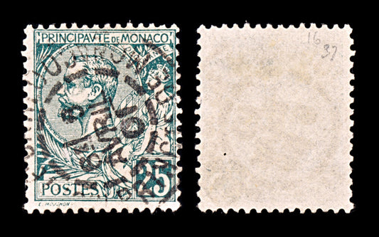 5413 Monaco SG16 25c Dark Green. 1891. Sc#20 Mi16 Used. C£37