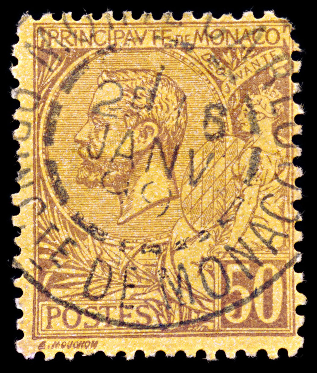 5415 Monaco SG18a 50c Brown on Orange. 1891. Mi18b Used. C£11