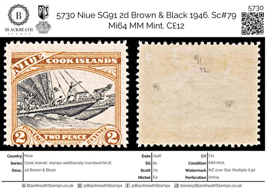 5730 Niue SG91 2d Brown & Black 1946. Sc#79 Mi64 MM Mint. C£12