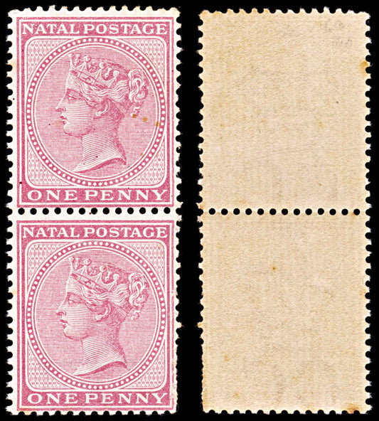 5731 Natal SG66 1d Rose. Vert. Pair 1874. Sc#51 Mi28 MNH Mint. C£140