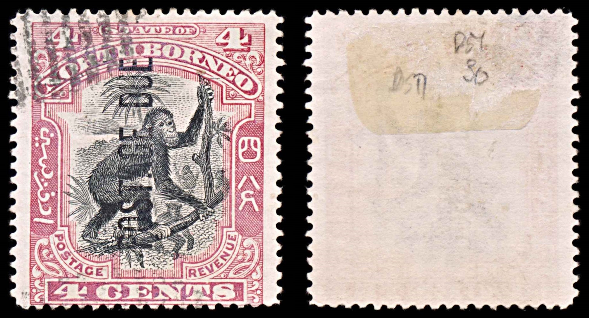 5740 North Borneo SG D16a 4c Black & Carmine 1900. Used. C£95