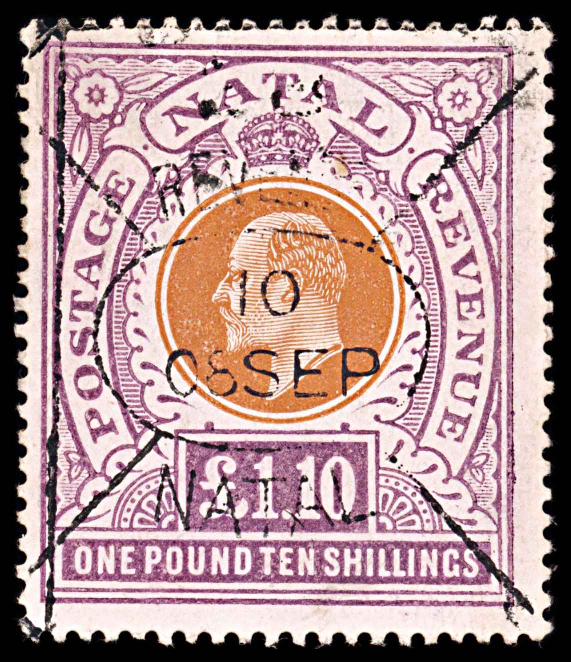 5755 Natal SG162 £1.10 Lilac & Orange. Postally Used 1904. Sc#109 Mi85 Used. C£4250