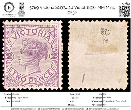 5789 Victoria SG334 2d Violet 1896. MM Mint. C£32