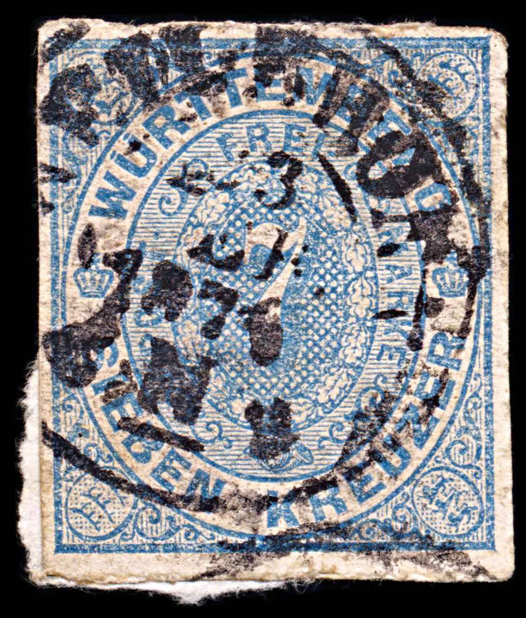 5830 Wurttemberg SG79 7k Blue 1869. Sc#50 Mi39a Used. C£20