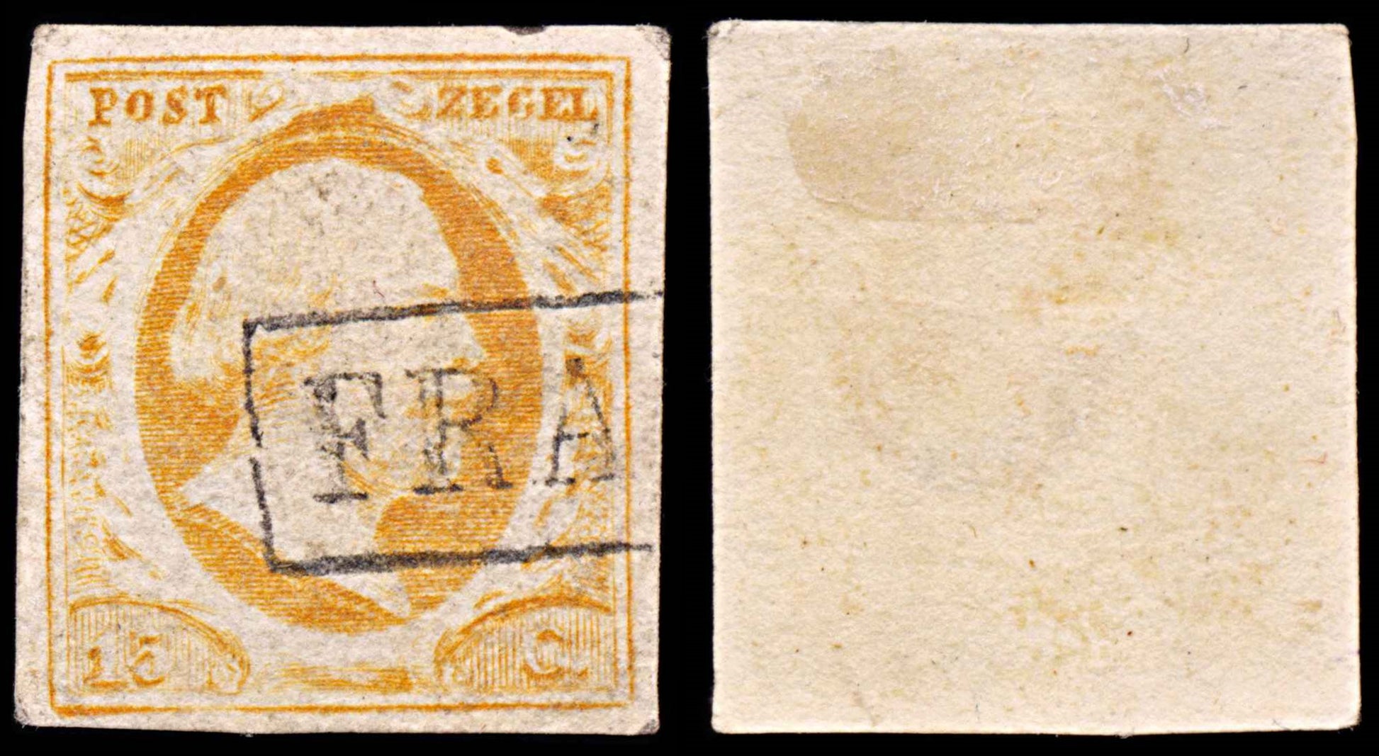 5834 Netherlands SG3b 15c Orange-Yellow 1852. Sc#3b Mi3a Used. C£190