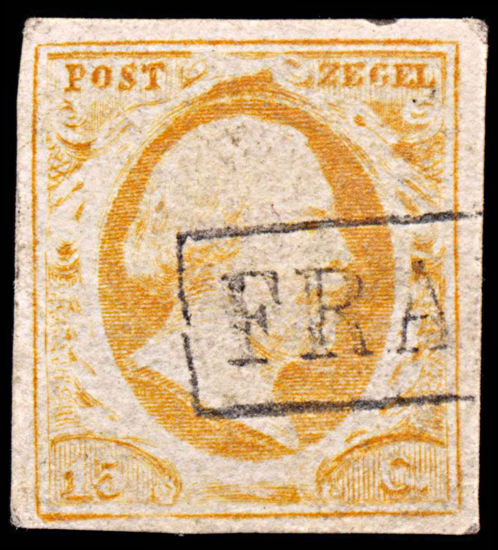 5834 Netherlands SG3b 15c Orange-Yellow 1852. Sc#3b Mi3a Used. C£190