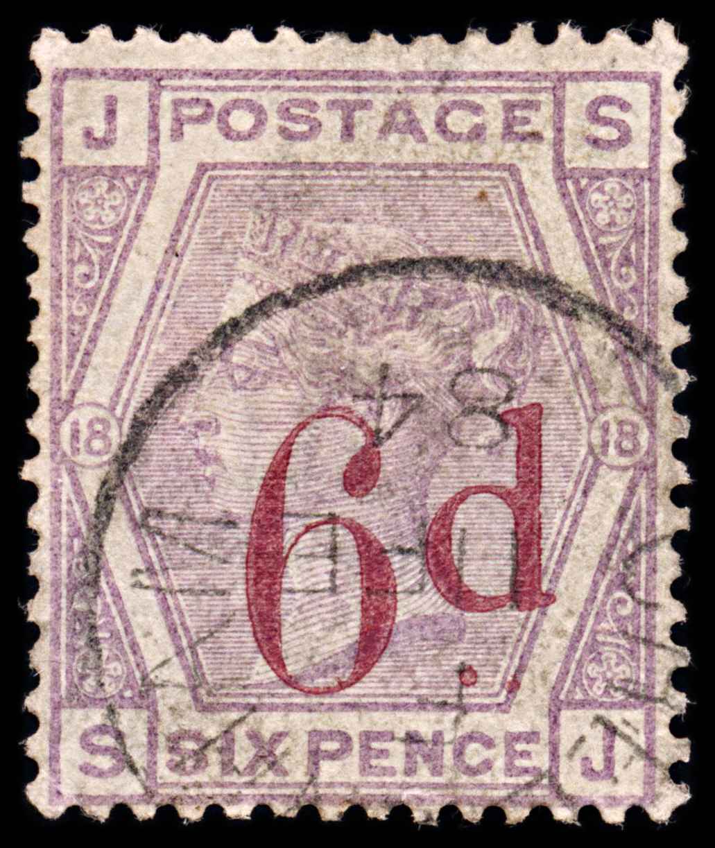 5882 GB SG162a 6d Lilac. Slanting dots "SJ". K38e 1883. Mi71Va Used. C£450