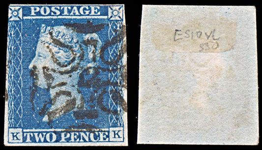 5887 GB SG14 2d Blue Pl3. "12" in Maltese Cross 1841. Sc#4 Mi4 3 Margins. C£550