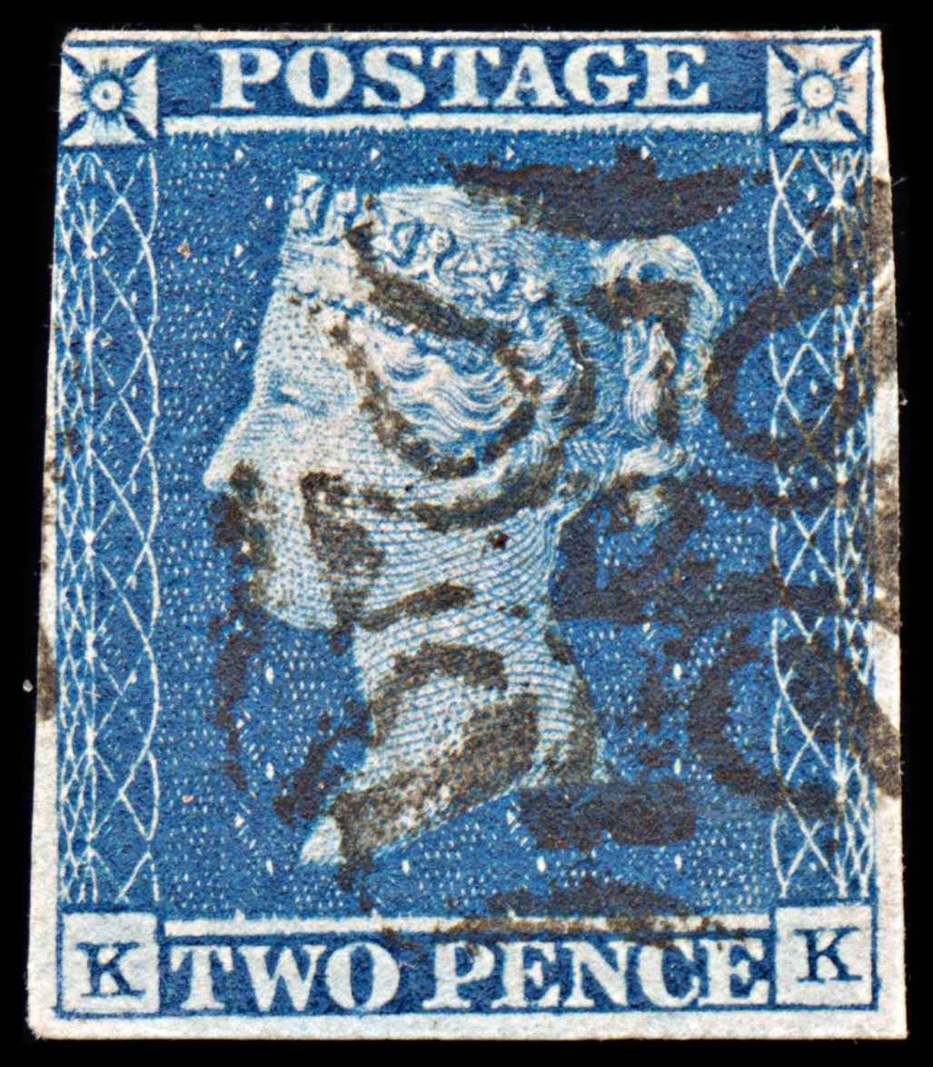 5887 GB SG14 2d Blue Pl3. "12" in Maltese Cross 1841. Sc#4 Mi4 3 Margins. C£550