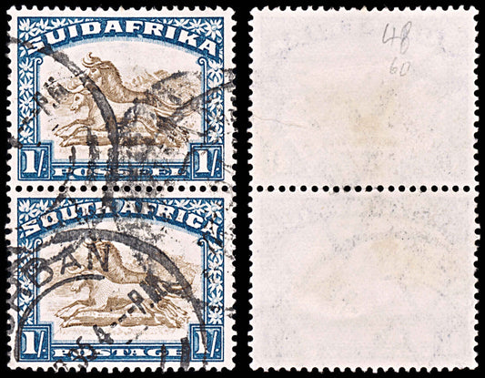 5910 South Africa SG48 1s Brown & Blue. Pair 1932. Sc#43c Mi61-62 Used. C£60