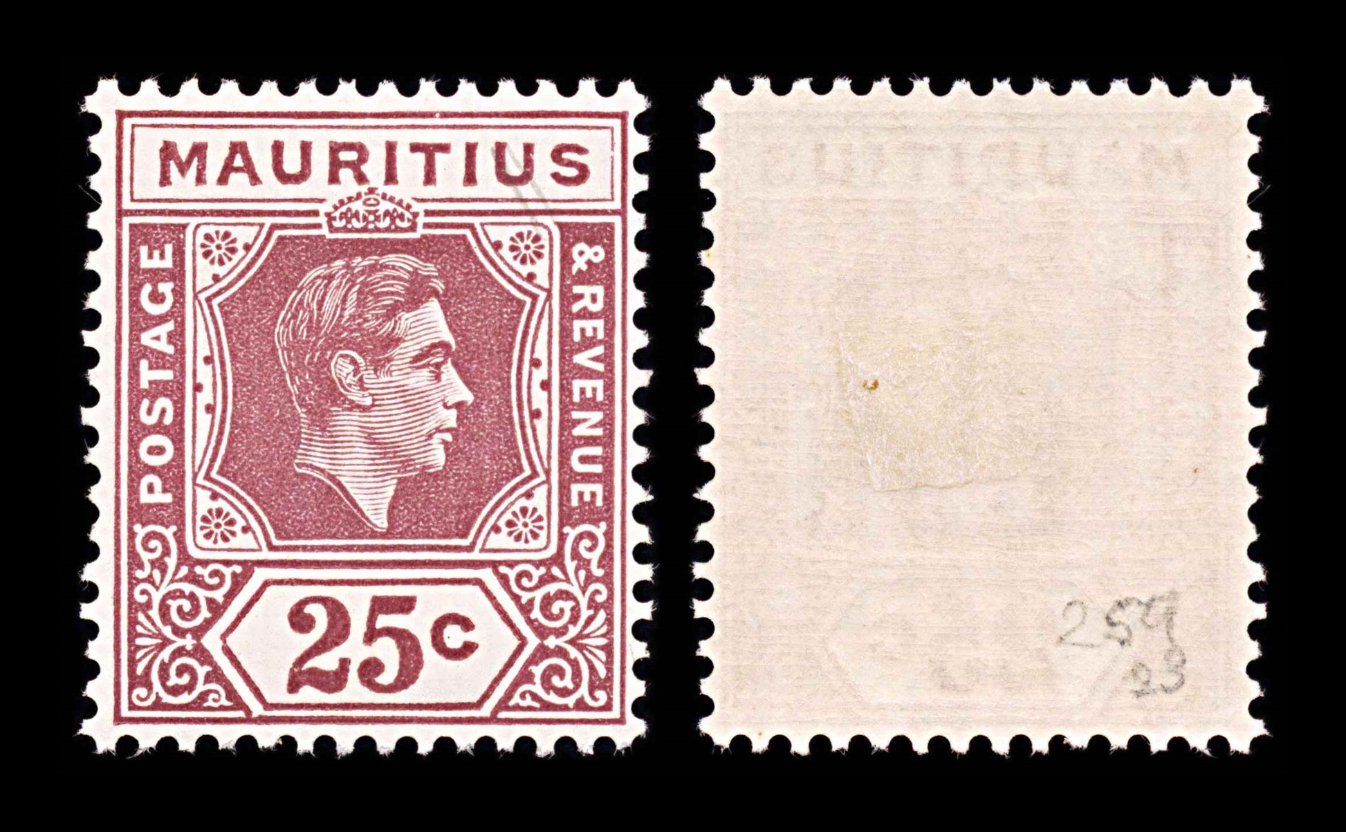 5931 Mauritius SG259 25c Purple-Brown 1938. Sc#218a MH Mint. C£23