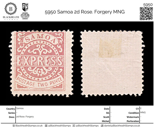 5950 Samoa 2d Rose. Forgery MNG