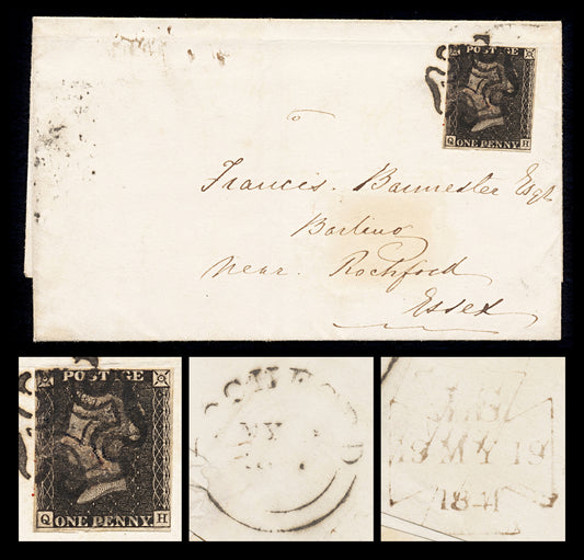 5980 GB SG1 1d Black Plate 11 "QH" on Cover 1840. Sc#1 Mi1 4 Margins. C£16000