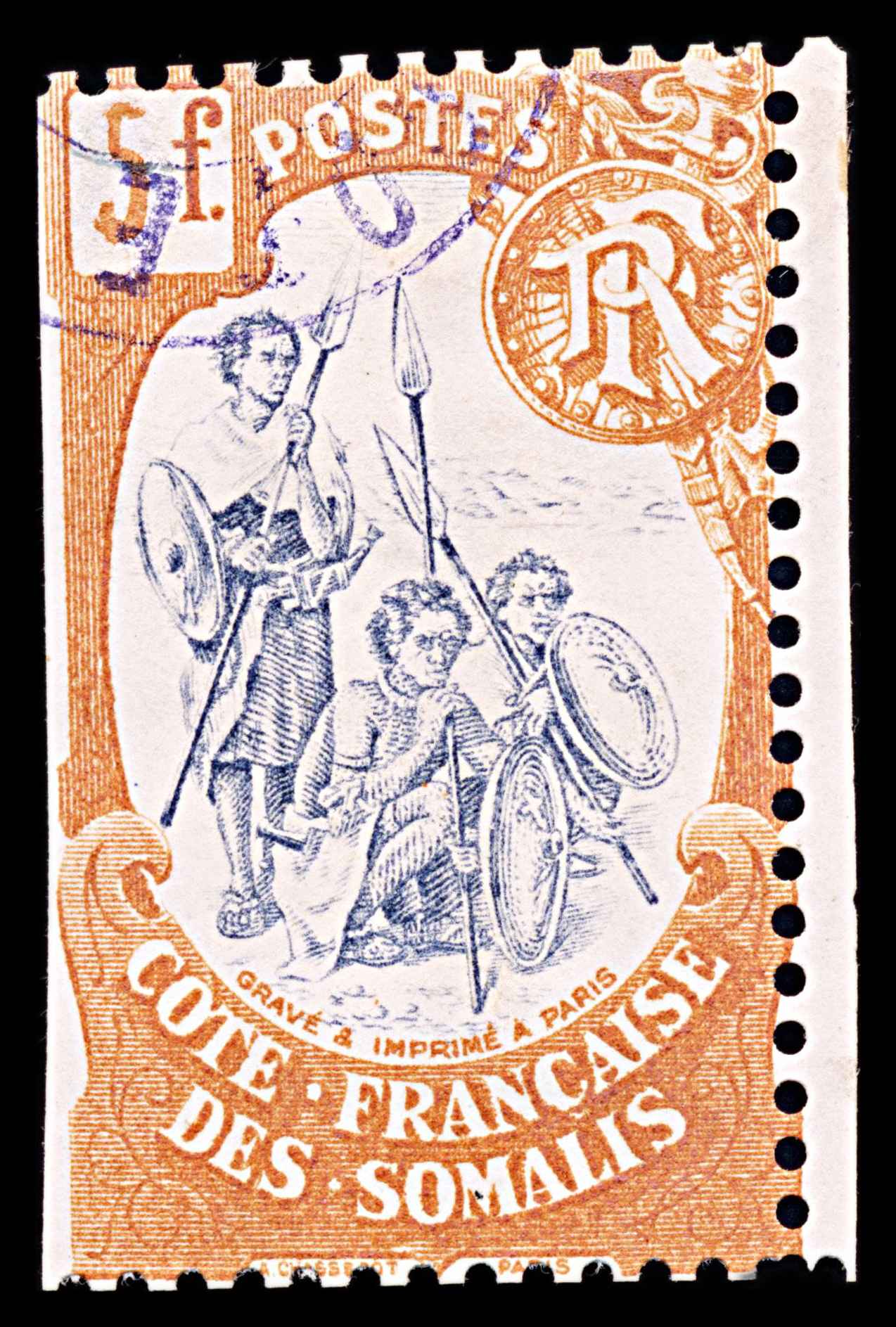 5989 French Somaliland SG136 5f Blue & Orange 1902. Sc#48 Mi51 Used. C£38