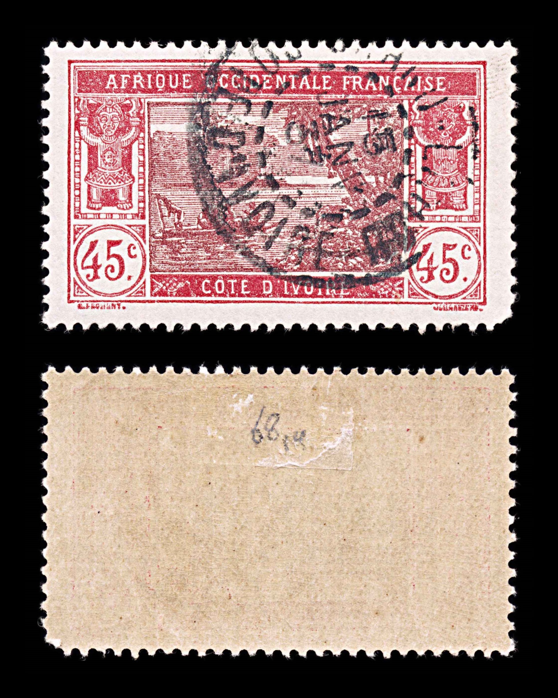 5994 Ivory Coast SG68 45c Carmine & Brown 1934. Sc#61 Mi106 Used. C£19