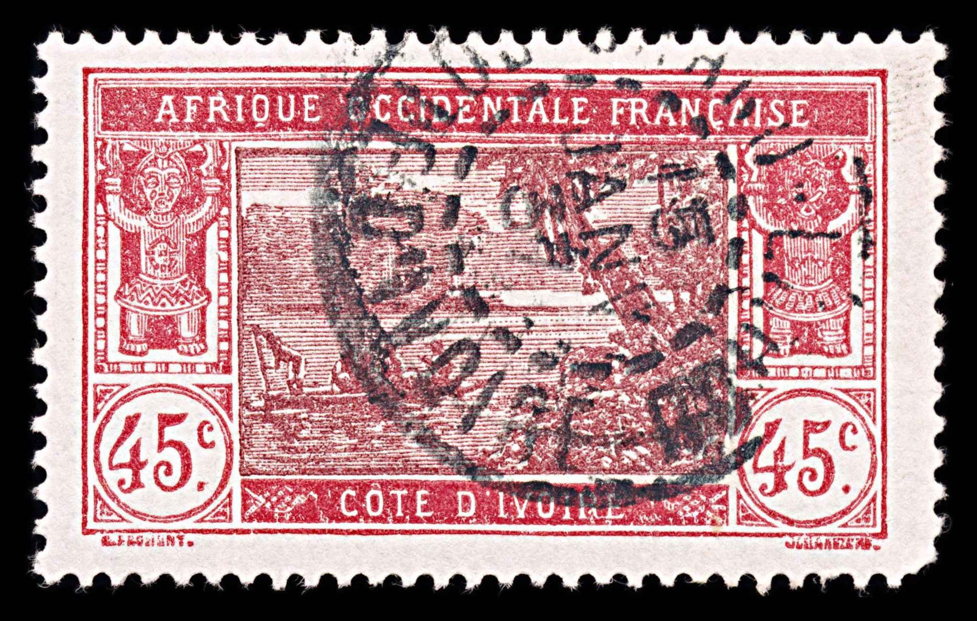 5994 Ivory Coast SG68 45c Carmine & Brown 1934. Sc#61 Mi106 Used. C£19