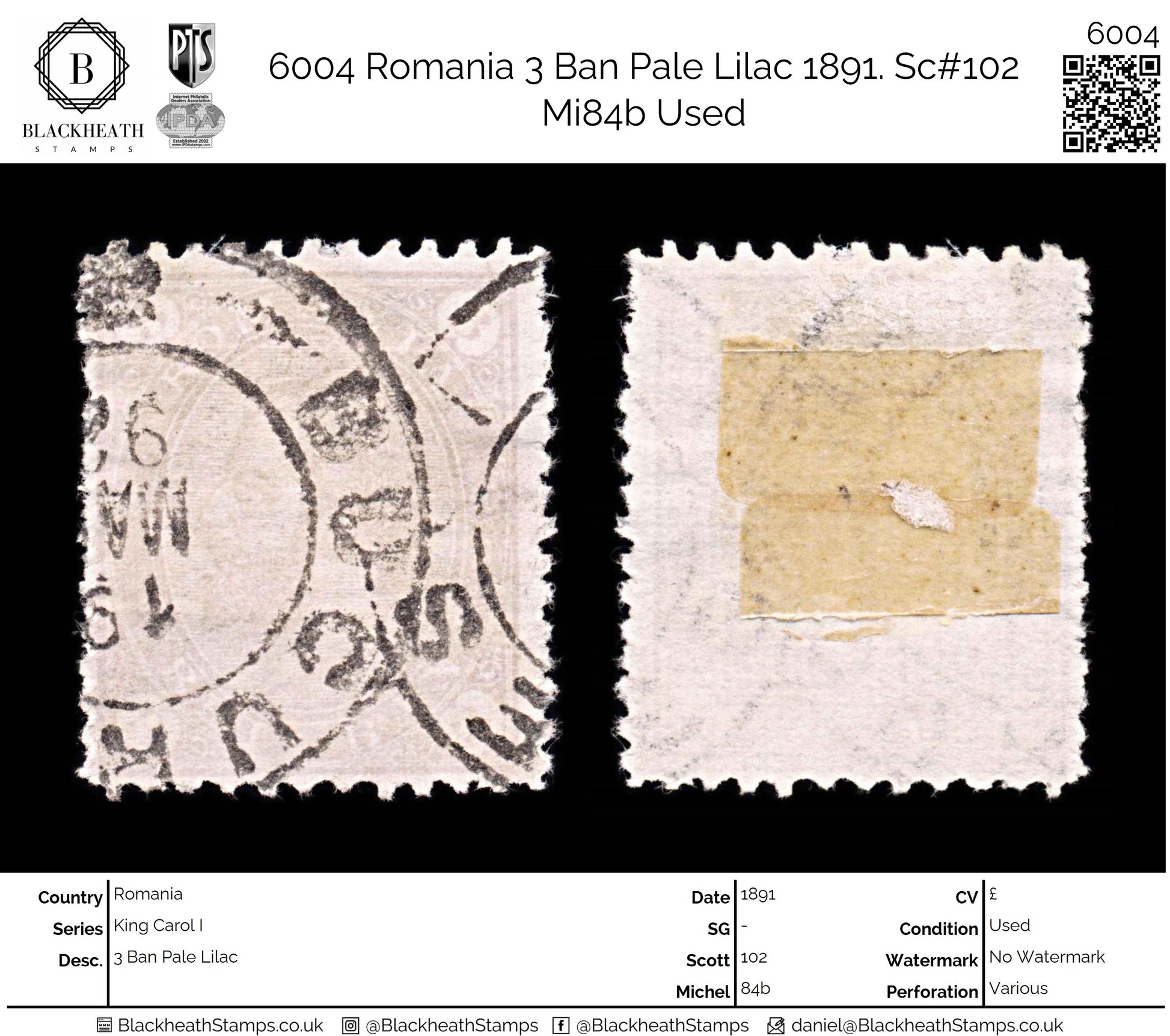 6004 Romania 3 Ban Pale Lilac 1891. Sc#102 Mi84b Used