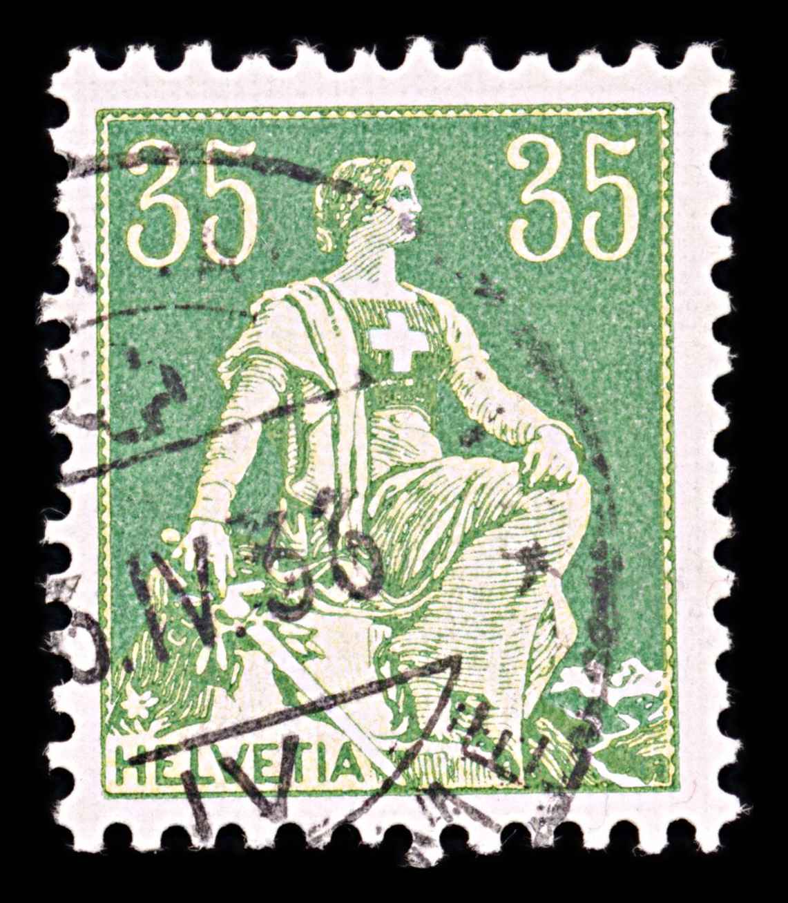 6018 Switzerland SG235a 35c Yellow & Green 1933. Sc#135a Mi105z Used. C£20