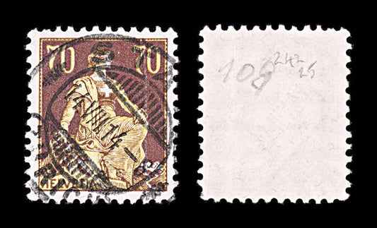 6026 Switzerland SG242 70c Brown & Yellow 1908. Sc#141 Mi108x Used. C£25