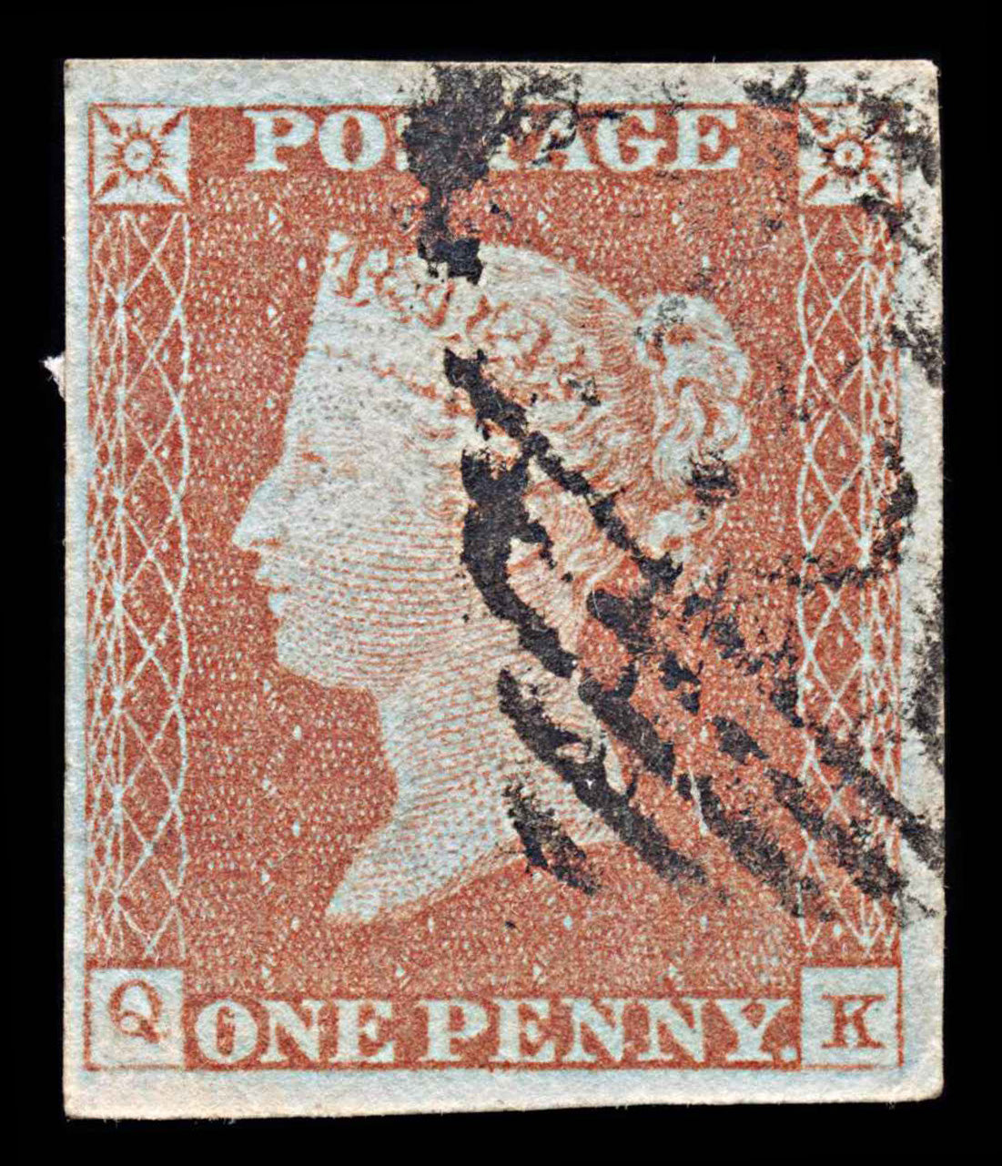 6036 GB SG8 1d Red. Plate 43. GK. BS32 1841. Sc#3 Mi3Ib 4 Margins. C£50