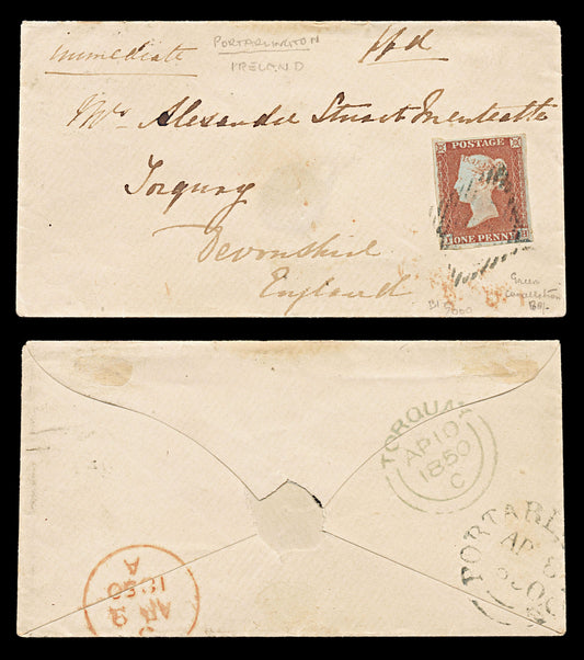 6072 GB 1d Red Plate 86. Green Irish 1884 Postmark. BS75xc 4 Margins. C£7000