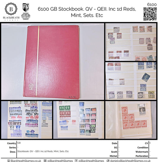 6100 GB Stockbook. QV - QEII. Inc 1d Reds, Mint, Sets. Etc