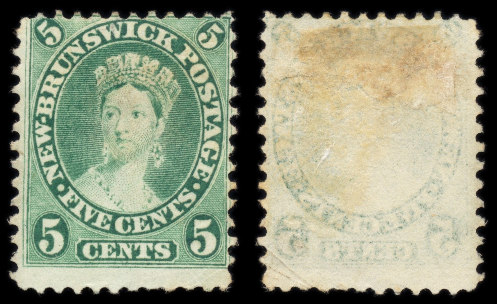 6180 New Brunswick SG16 5c Green 1863. Sc#8a Mi6b Mint MNG. C£29