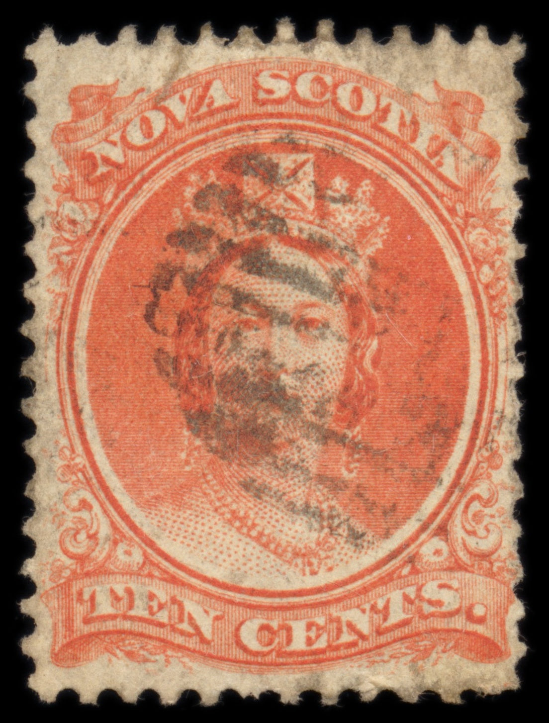 6205 Nova Scotia SG16 10c Vermilion 1860. Sc#12a Mi9x Used. C£42