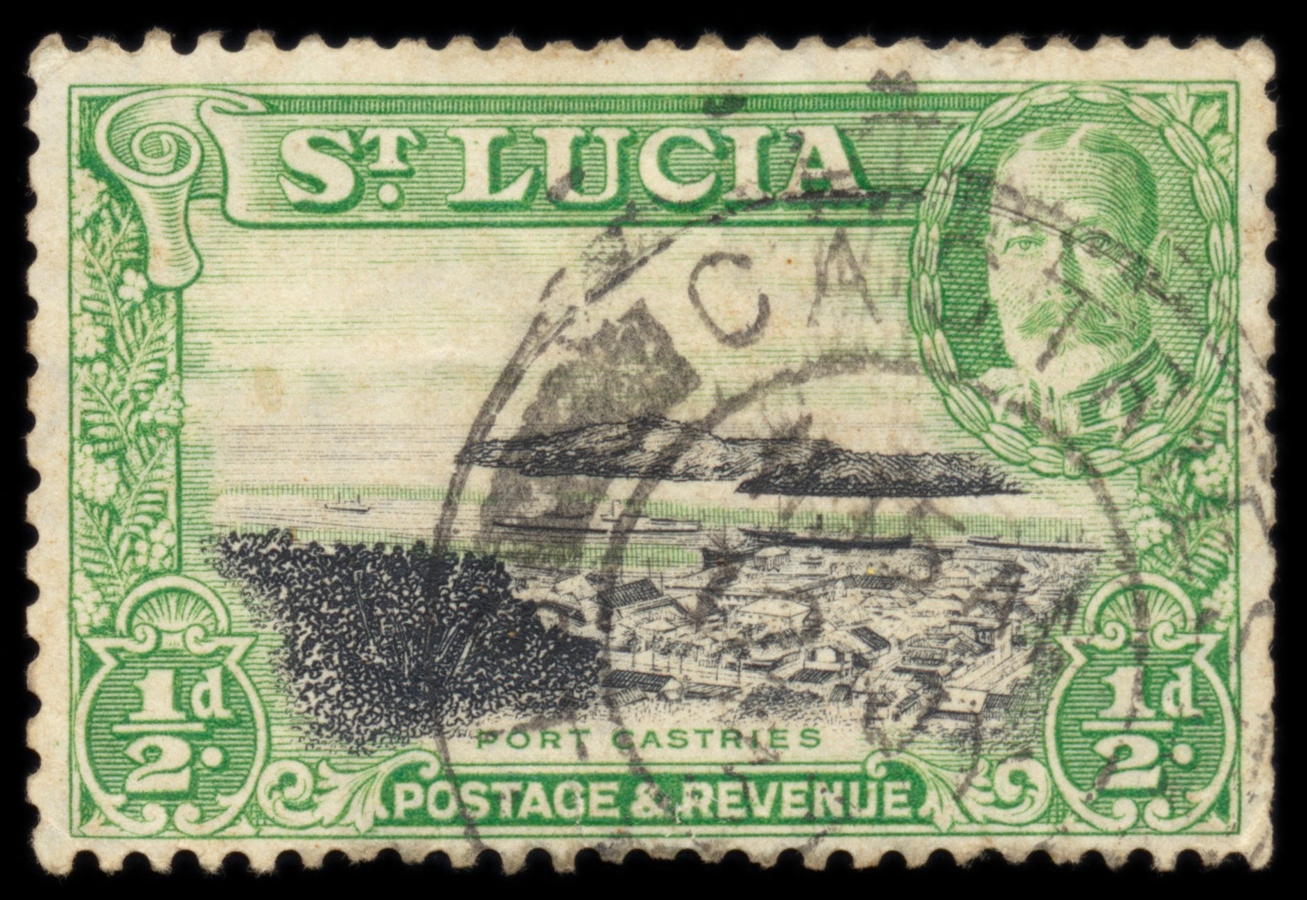 6216 St. Lucia SG113a ½d Black & Green. P13x12 1936. Sc#95a Mi84C Used. C£28