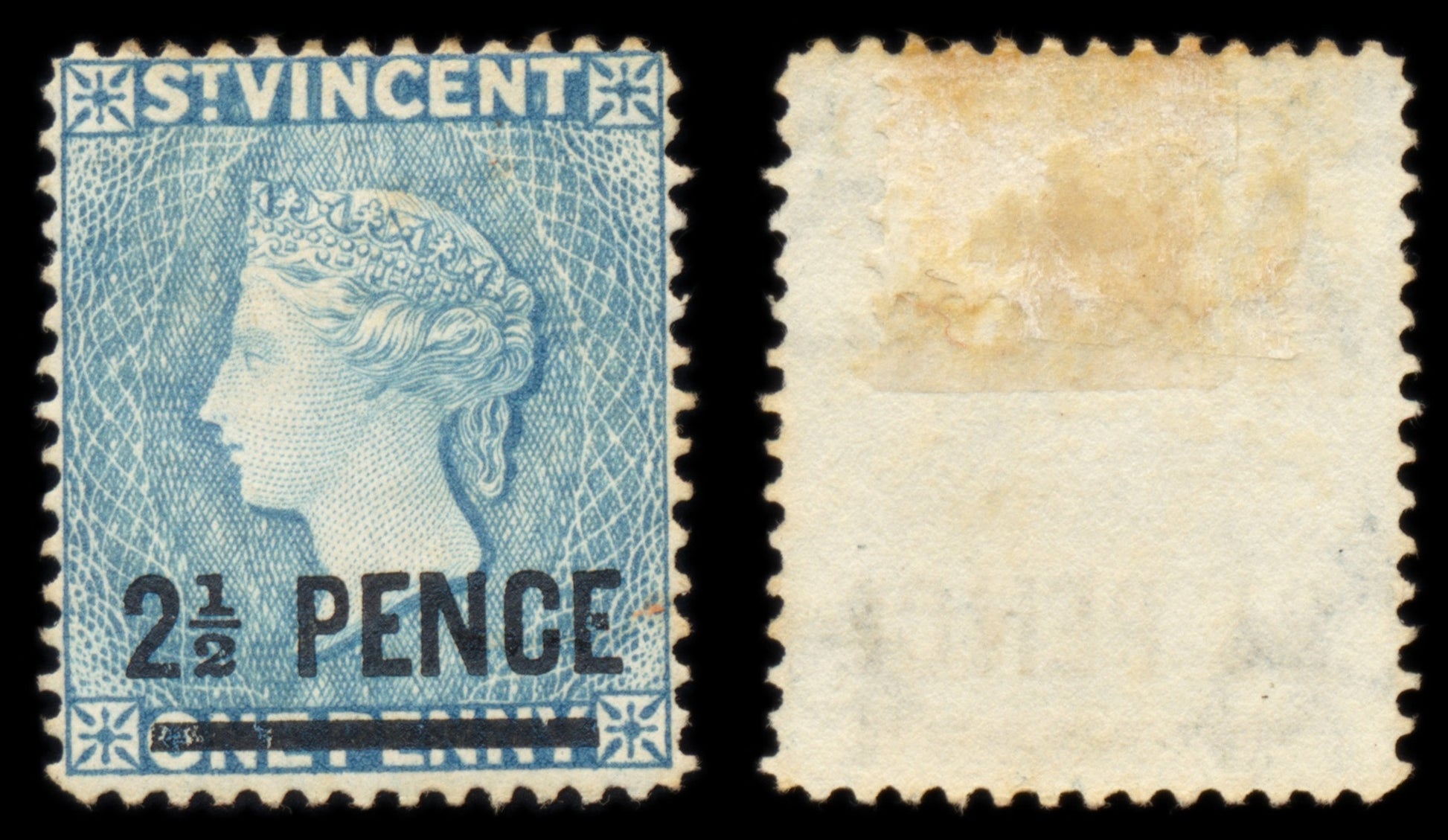 6219 St. Vincent SG49 2½d on 1d Milky Blue 1889. Sc#56a Mi33c Mint MH. C£35