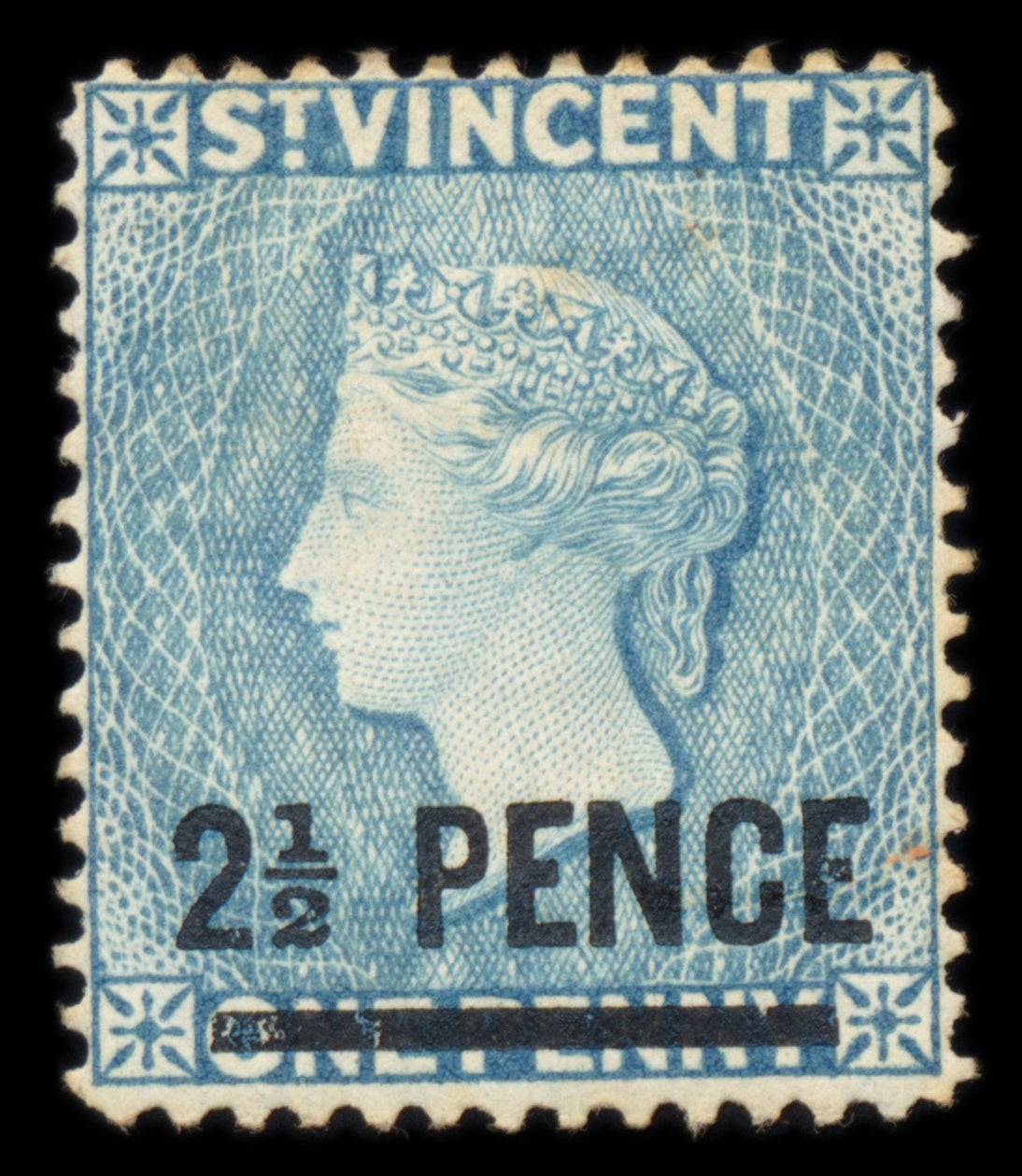 6219 St. Vincent SG49 2½d on 1d Milky Blue 1889. Sc#56a Mi33c Mint MH. C£35