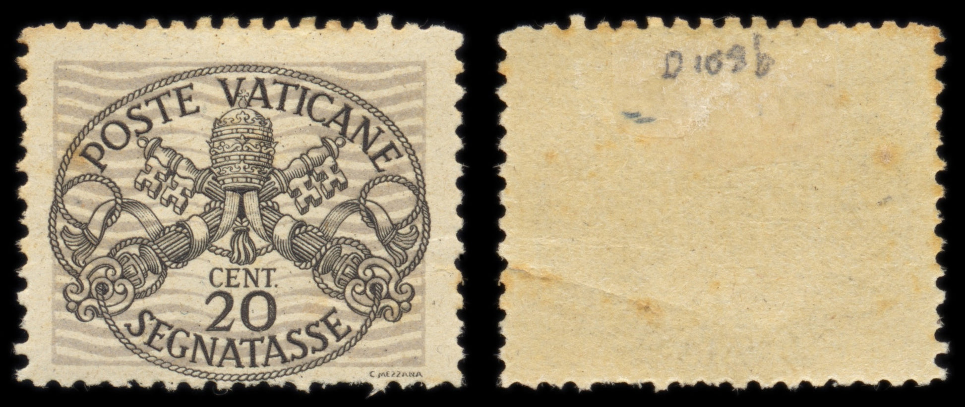 6234 Vatican City SG D108B 20c Black & Grey-Violet. Die II 1946. Mi P8xII Mint MH. C£180