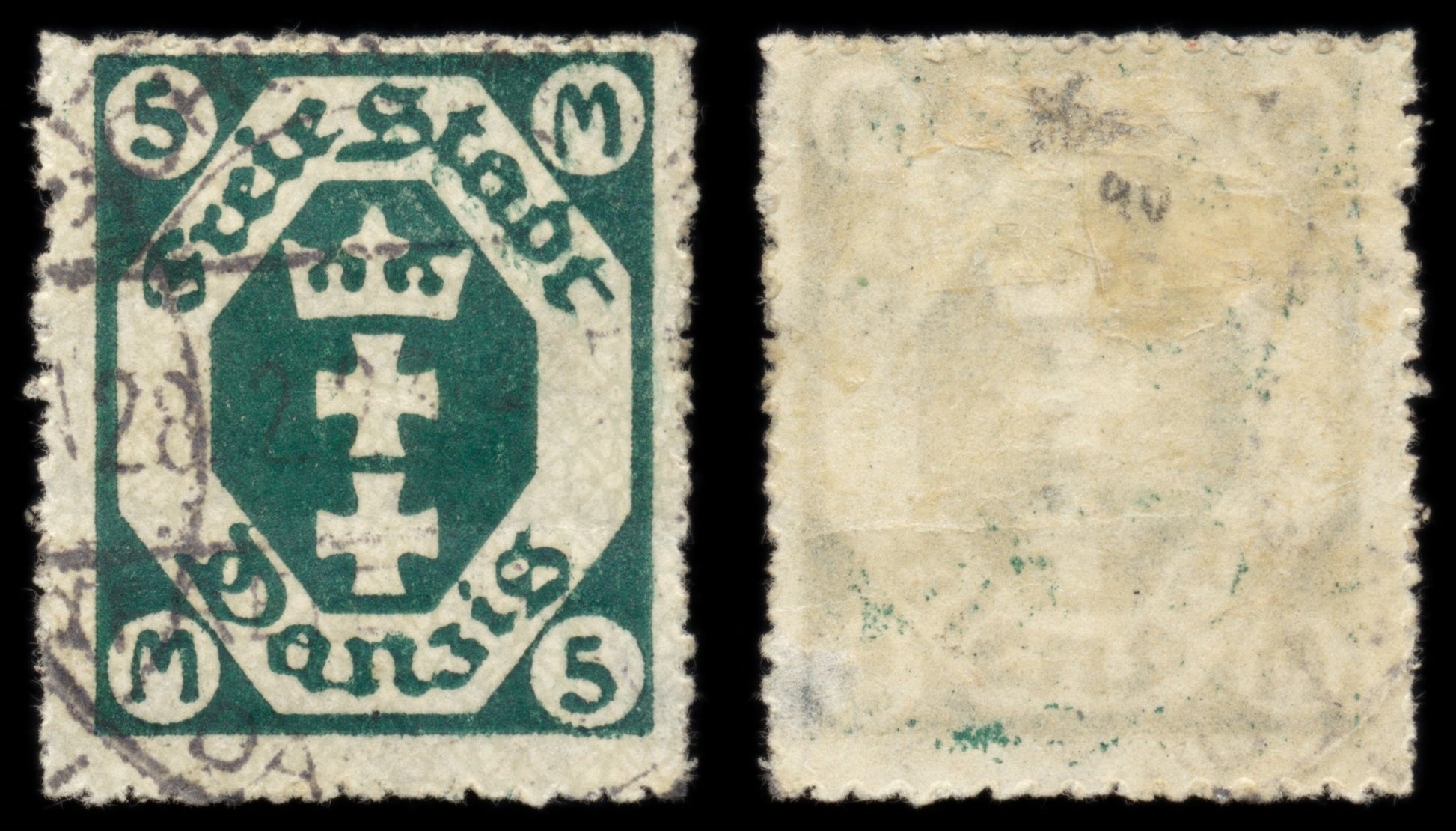 6238 Danzig SG86a 5M Blackish Green 1922. Mi108Y Used. C£90