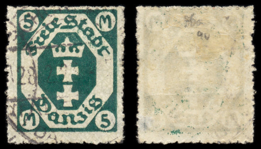 6238 Danzig SG86a 5M Blackish Green 1922. Mi108Y Used. C£90