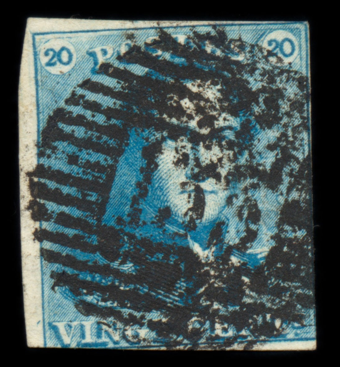 6250 Belgium SG2 20c Blue 1849. Sc#2b Mi2c Used. C£70