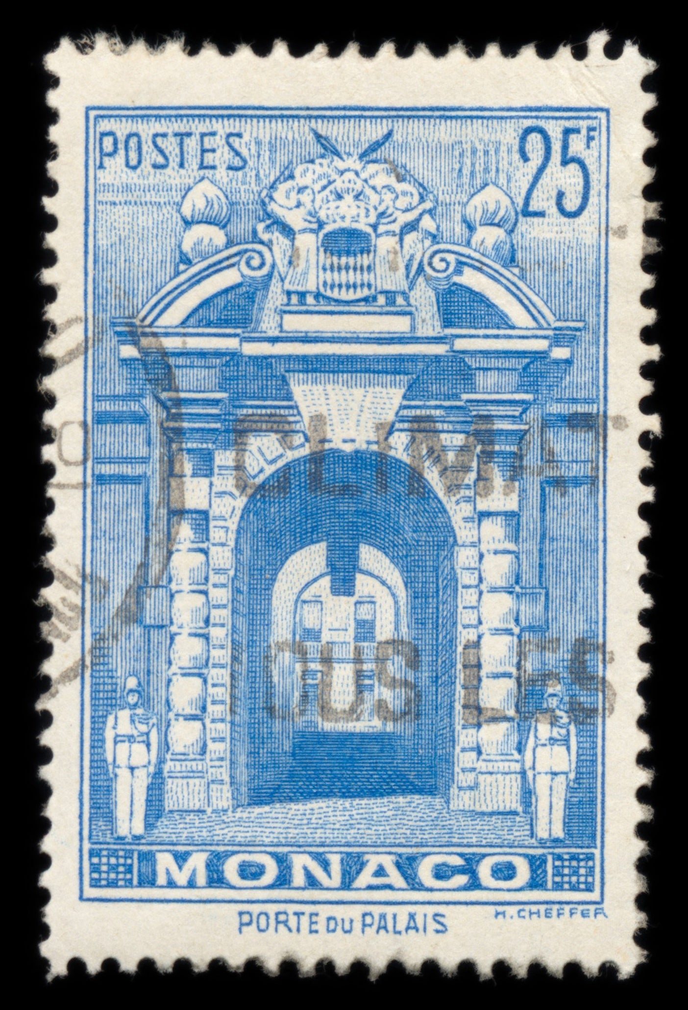 6252 Monaco SG397 25F Ultramarine 1949. Sc#230 Mi391 Used. C£20