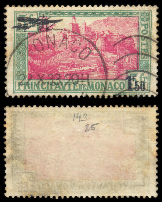 6254 Monaco SG143 1f50 on 5f Green & Pink 1933. Sc# C1 Mi137 Used. C£35