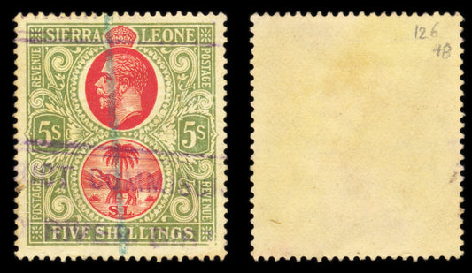 6259 Sierra Leone SG126 5s Green & Red on Yellow 1912. Sc#117 Mi95 Used. C£48