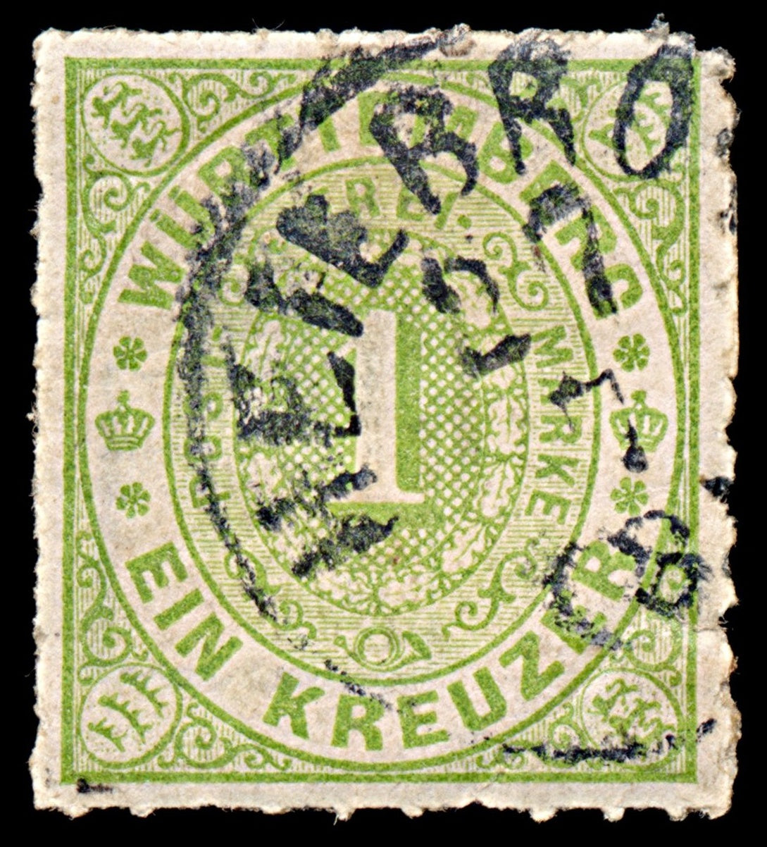 6278 Wurttemberg SG73 1k Blue-Green 1869. Sc#47 Mi36a Used. C£150