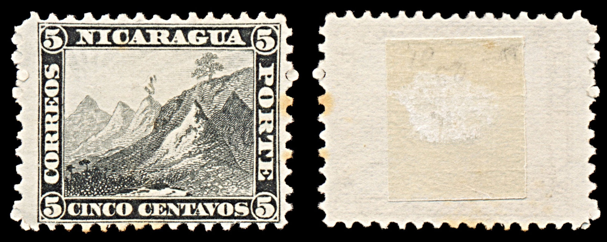 6311 Nicaragua SG5 5C Black 1869. Sc#5 Mi5 Mint MH. C£50