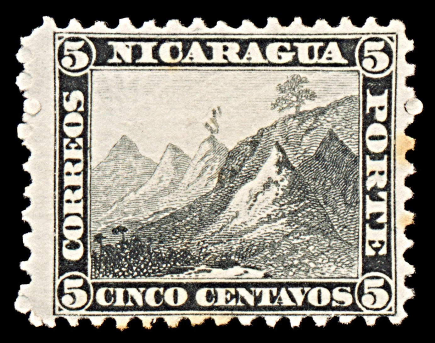 6311 Nicaragua SG5 5C Black 1869. Sc#5 Mi5 Mint MH. C£50