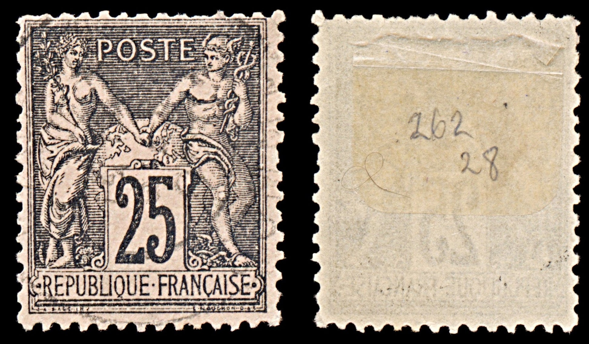 6326 France SG267 25C Black on Pink 1886. Sc#100 Mi80 Used. C£28